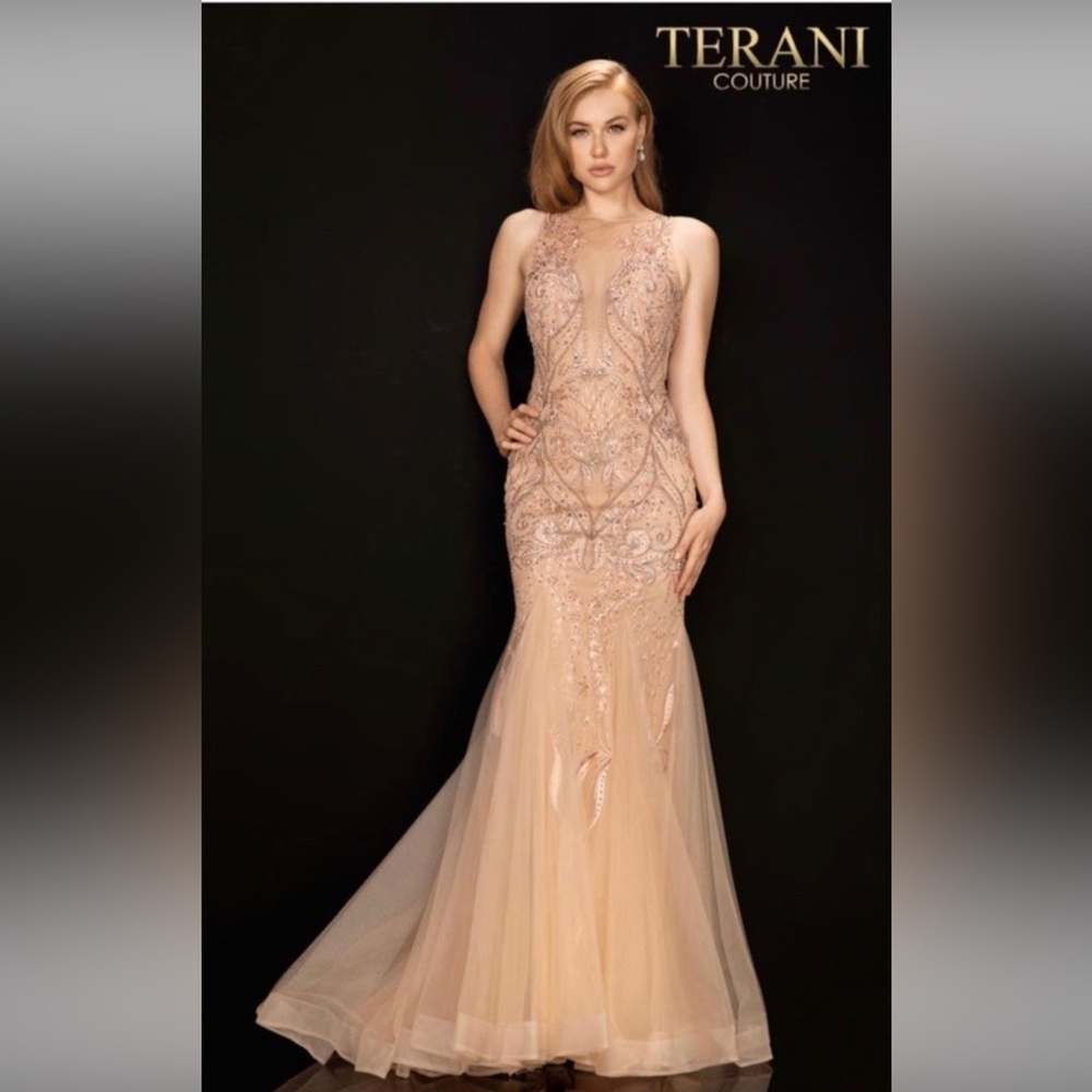 Terani Couture Nude Embellished Wedding Dress